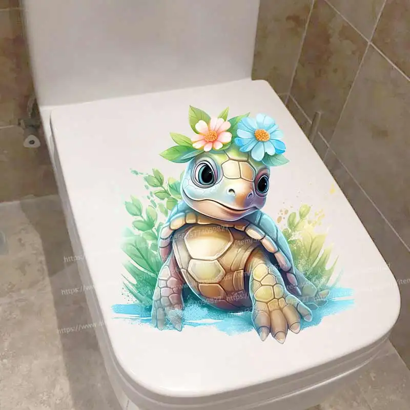 Turtle Toilet Sticker Bathroom Toilet Cover Sticker Wall Stickers Animal Wc Accessories for Home Bathroom Decoration S19