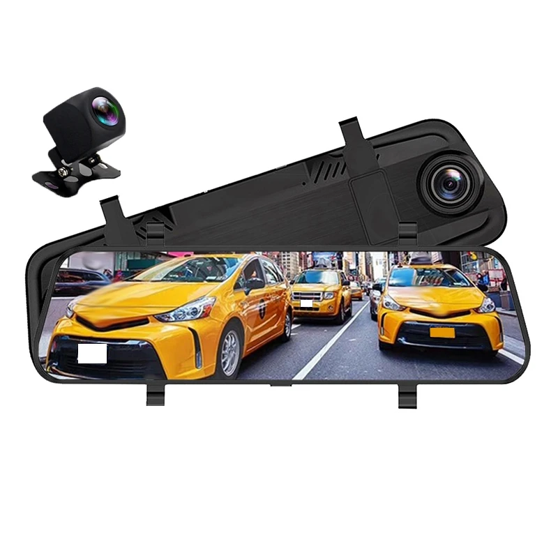 

Car Dvr 10 Inch Ips Press Screen Streaming 1080P Rear View Mirror Dual Camera Night-Vision Camera Recorder Driving