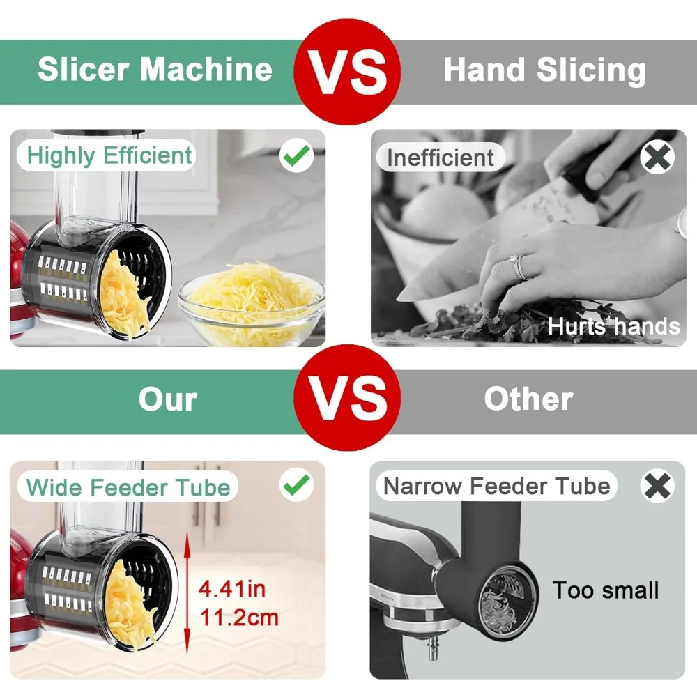 Slicer/Shredder Pasta Maker Set for Kitchenaid Stand Mixer,Fresh Prep Cheese Grater Food Slicers Attachment for Mixer 5 Blades 3