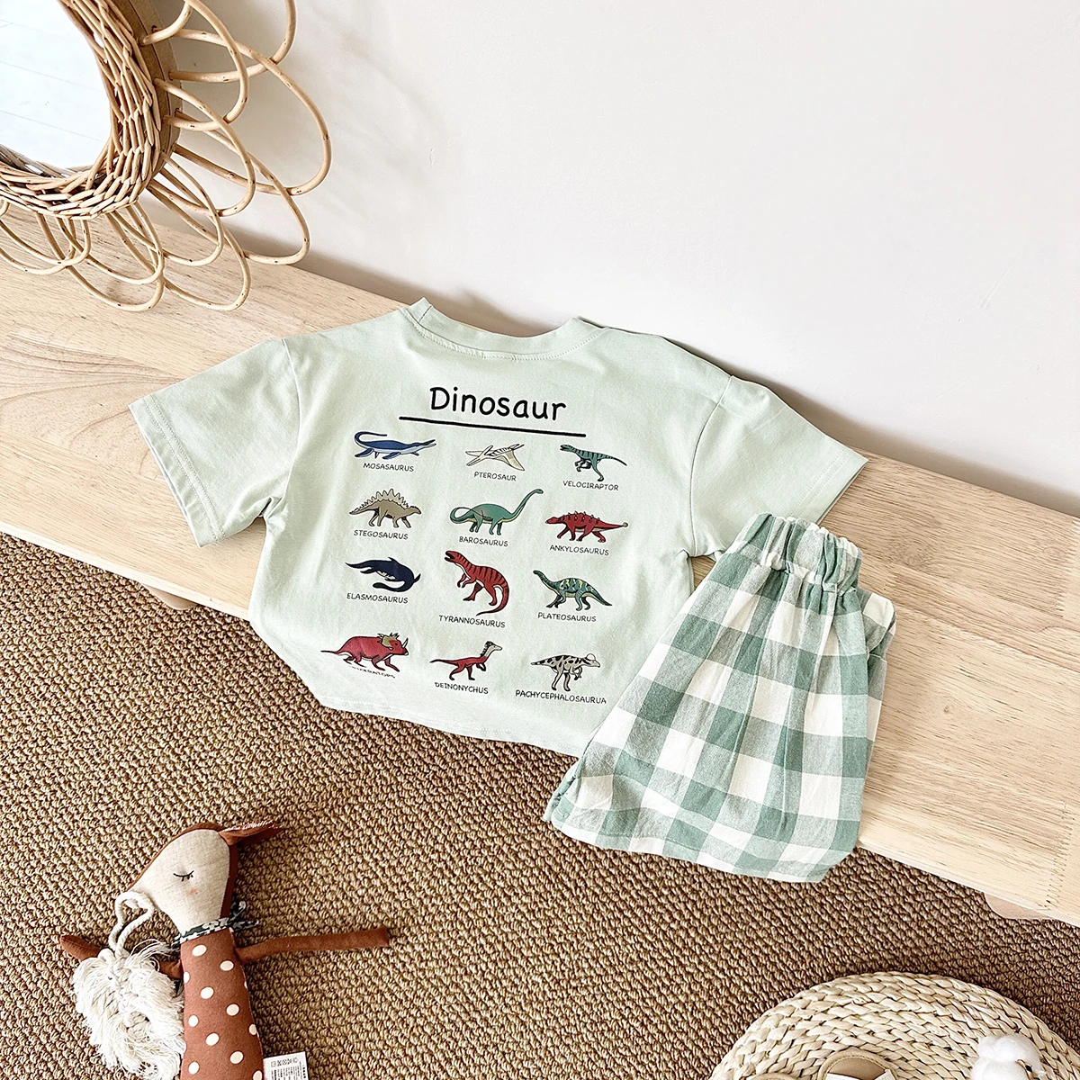 2024 Summer Infant Cotton Short Sleeves+Shorts Children Dinosaur Set Printed Boys Girls Casual Check Newborn Clothing 5