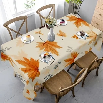 Golden Autumn Maple Leaf Tablecloth Polyester Fabric Rectangular Dining Table Cover Warm Tone Cozy Elegant Home Decor Indoor Outdoor Use Wedding Party Birthday Anniversary Tailgate Thanksgiving Fall Vintage Autumn Table Decoration Durable Easy Care Fabric 1