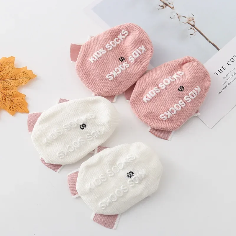Cute Bowknot Baby Socks Soft Cotton Newborn Girl Short Socks With Rubber Soles Anti Slip Solid Color Kids Toddler Floor Socks