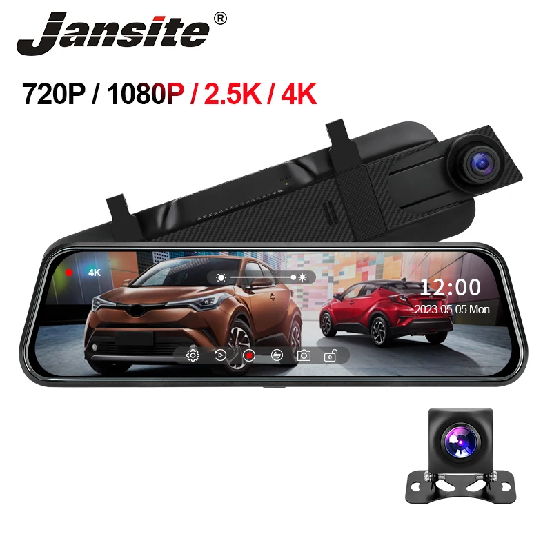 Jansite 10 Inch 4K/2.5K/1080P Car DVR Mirror Touch Screen Video