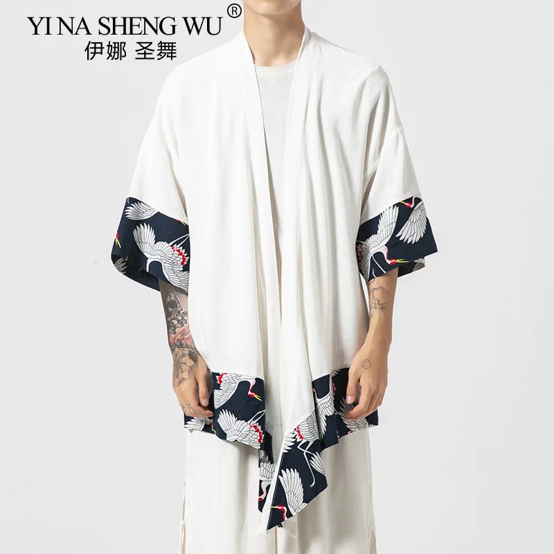 Japanese Kimono Cardigan Men Haori Yukata Samurai Costume Jacket Long Shirt
