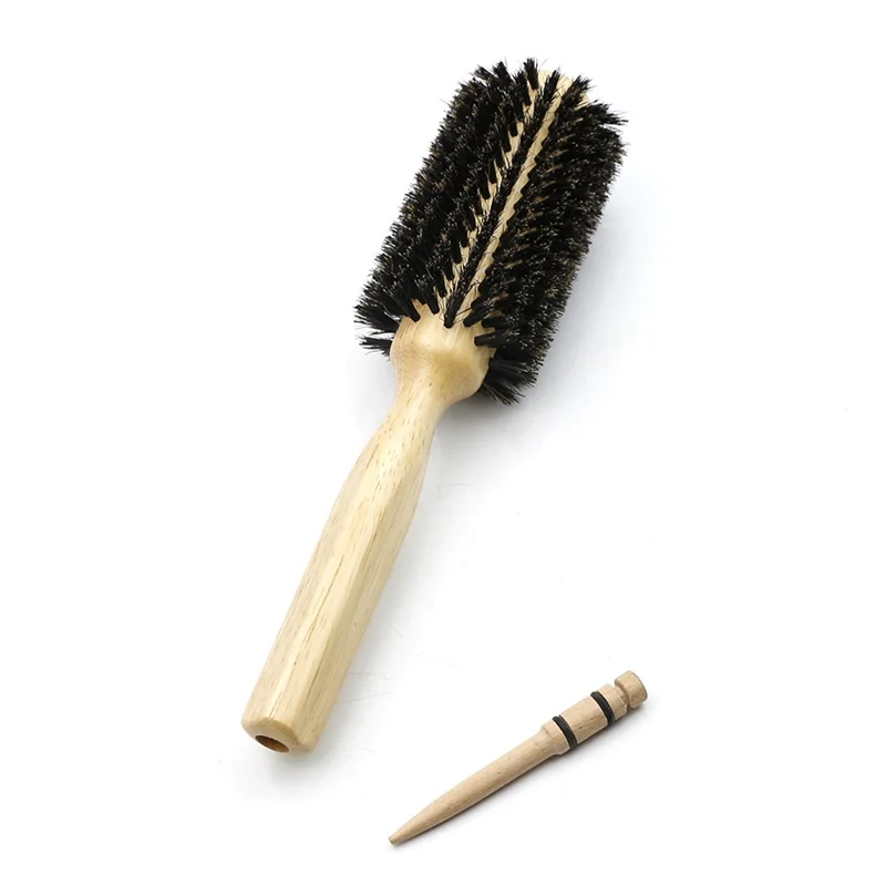 Barber Salon Boar Bristles Hair Round Brush Professional Hairdressing Comb Barber Hair Brush Hair Styling Comb Wood Round Brush