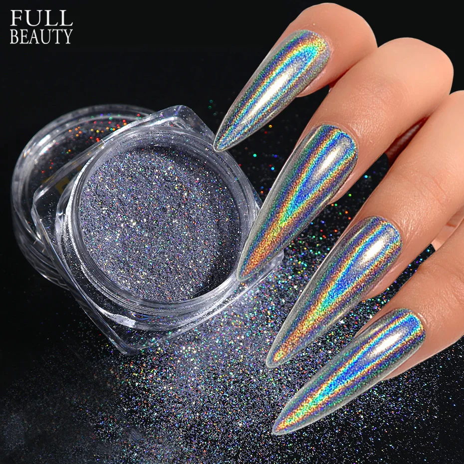 Holographic Rubbing Nail Powder Laser Silver Grey Dust Chrome Mirror
