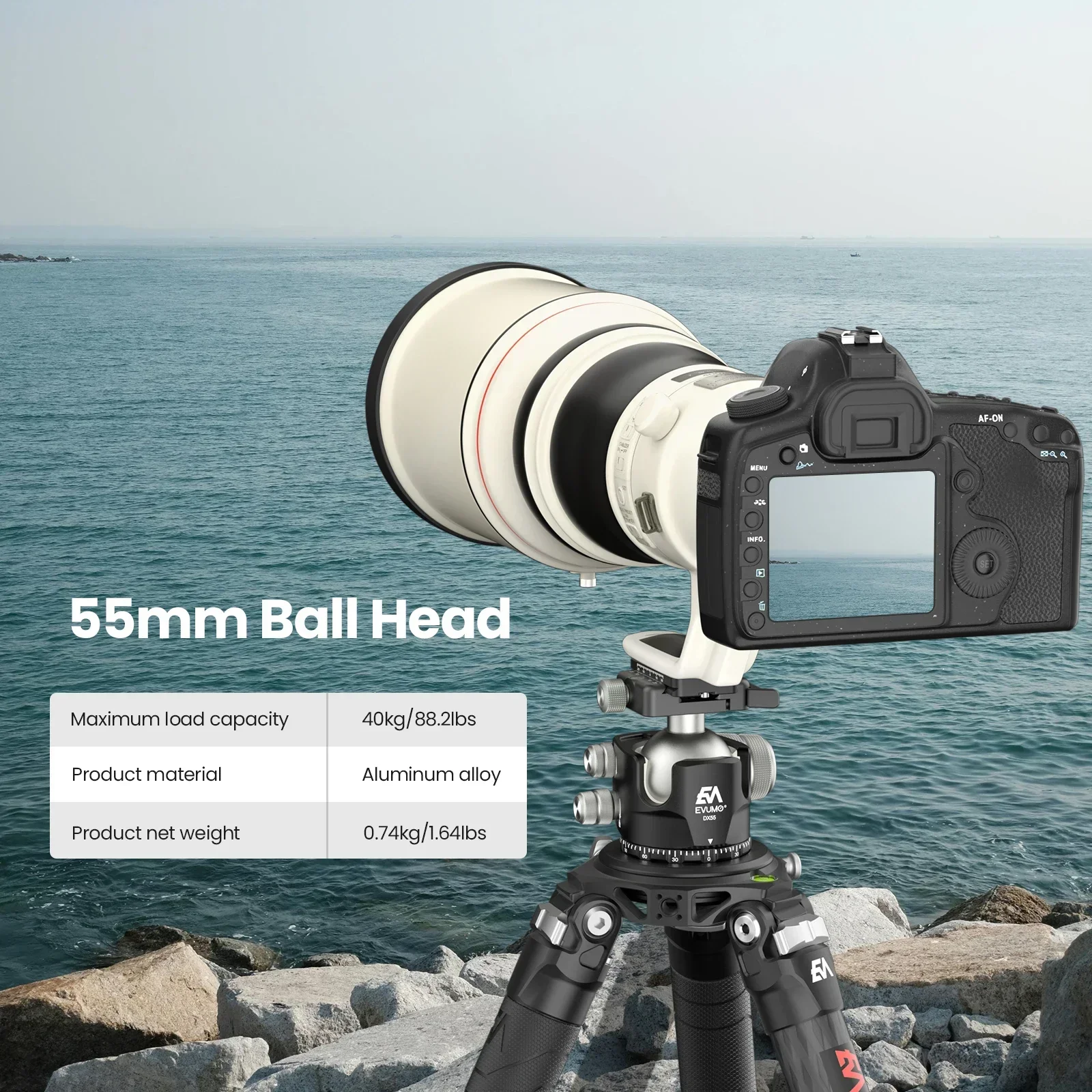 EVUMO DX55-P Professional Tripod Ball Head 55MM Panoramic Ball For Seamless 360&deg; Shooting Picatinny/Arca Swiss Mount Load 40kg