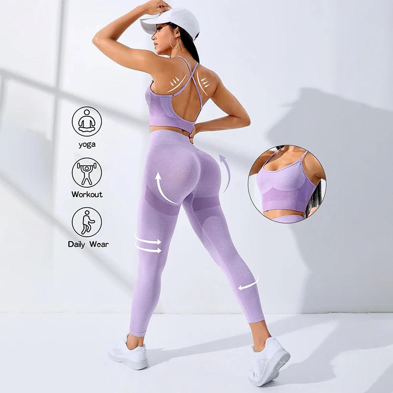 Yoga Set 2Pcs Women Fitness Activewear Sports Bra Top High-Waisted Leggings