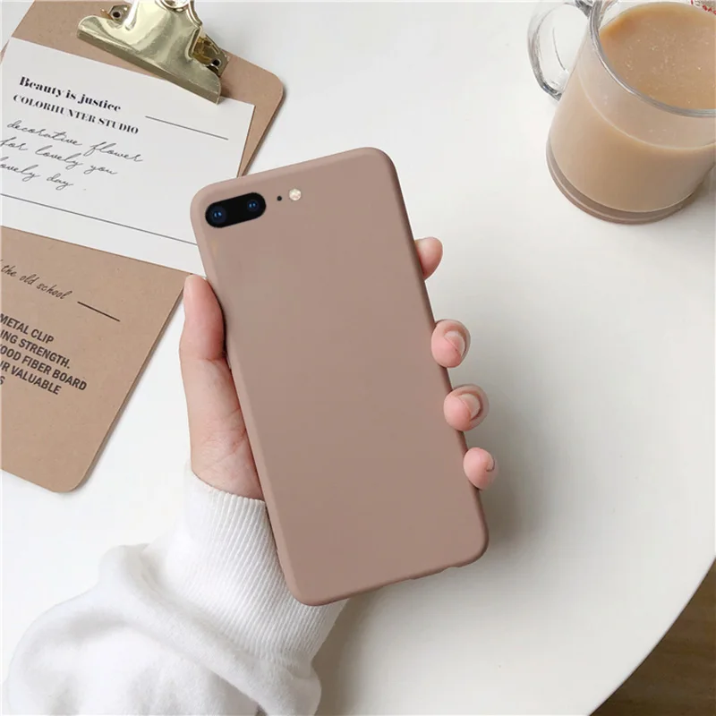 Elegant Brown Matte Silicone Phone Case - Solid Color Soft TPU Cover