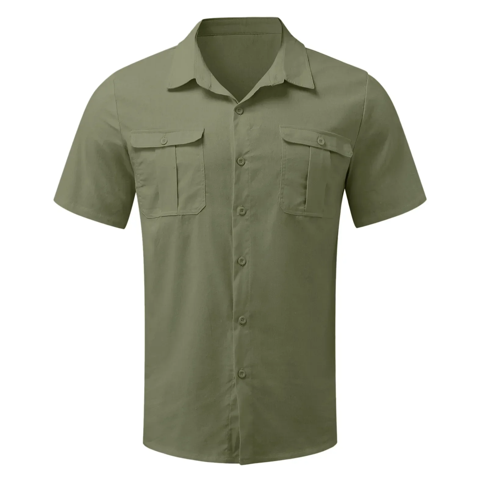 Summer Men's Short-Sleeved Shirts Custom Cotton Linen Solid Color Turn-down Collar Casual T-shirt Shirt Male Breathable Shirts