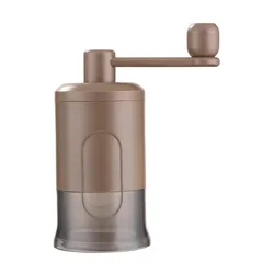 Portable Adjustable Hand Crank Coffee Grinder with Clear Powder Container (Brown)