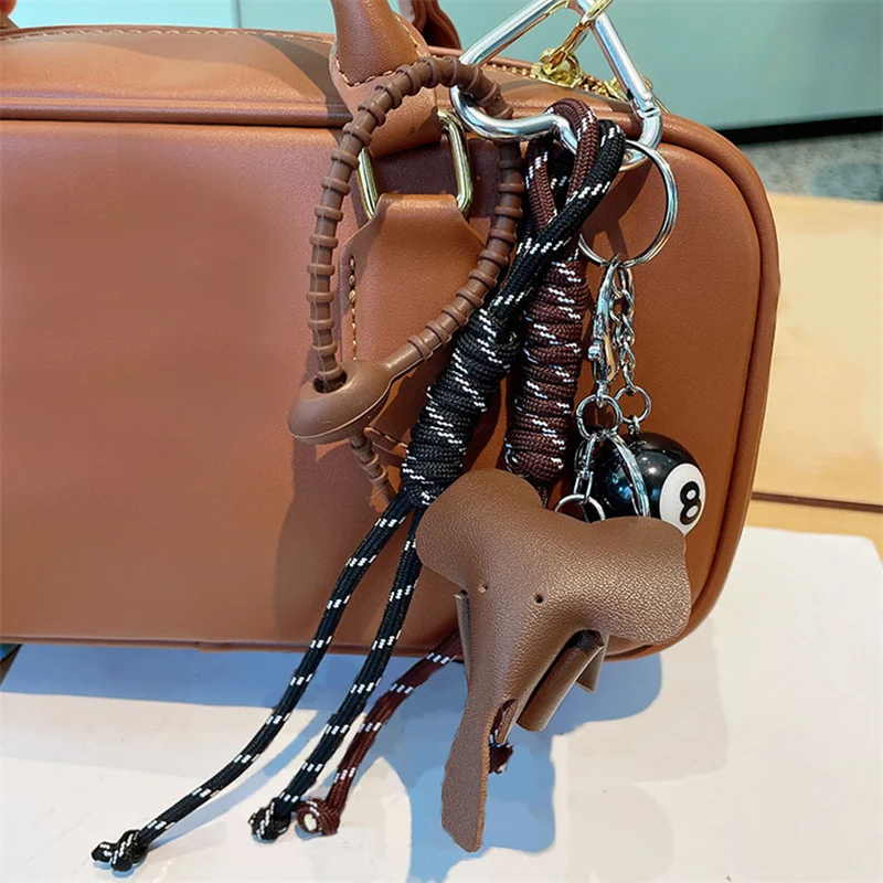 Vintage Brown Autumn And Winter PU Leather Elephant Suitable For Mobile Phone Bags Keychains Mens And Womens Pendants