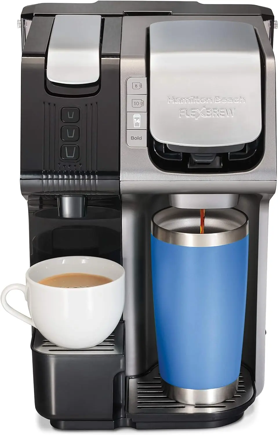 

Trio 2-Way Coffee Maker, Compatible with K-Cup Pods or Grounds, Combo, Single Serve & Espresso Machine with 19 , 56 oz. Rem