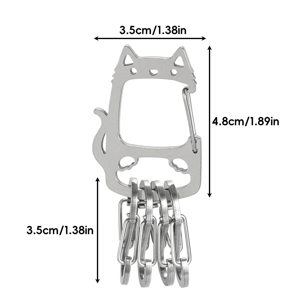 1Pc Stainless Steel Lucky Cat Keychain Ornament with Creative S Hook Design Outdoor Keyring Perfect for Camping Key Management