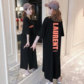 Summer Loose Europe and The United States Trend Print Casual Comfortable Short-sleeved Round Neck Women Pregnant Dress
