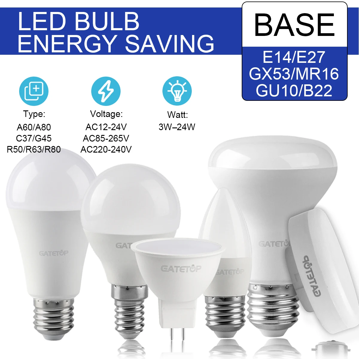 

Energy Saving LED Light Bulbs GU10 AC220-240V 24W 18W 15W 9W LED Bulb Bulbs E27 E14 GU10 Standard Base Lighting LED Bombilla
