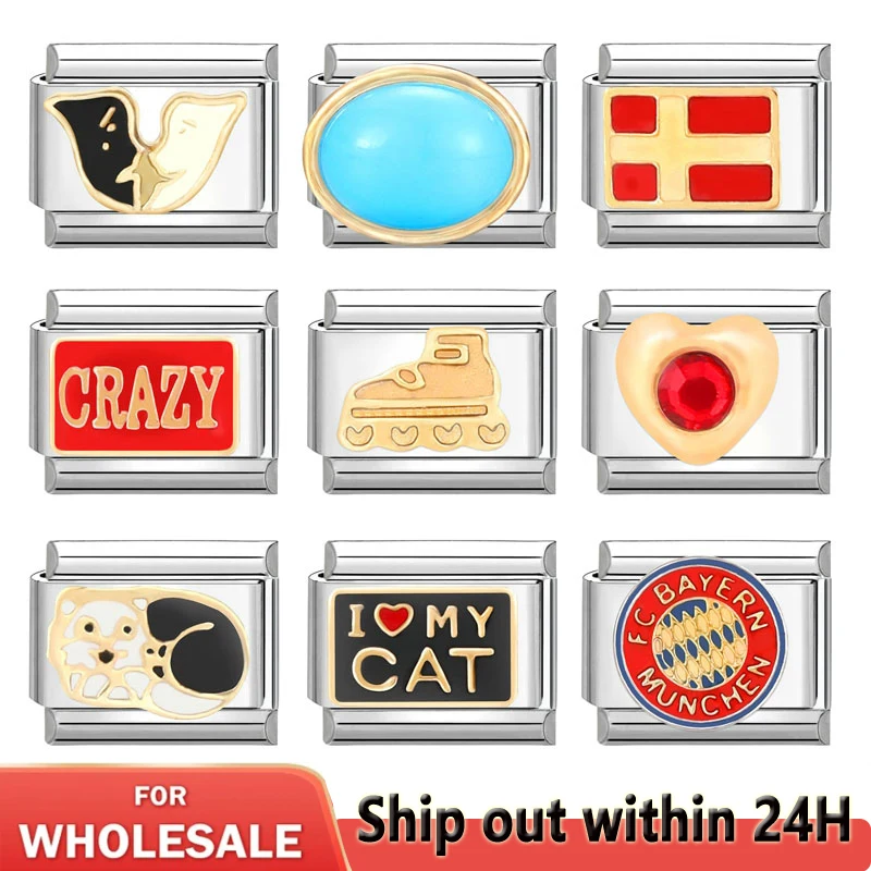 

Creative Module Bracelet Fashion CRAZY Skate Kitten Charm Italian Links Fit 9mm Stainless Steel Bracelet Jewelry DIY Making