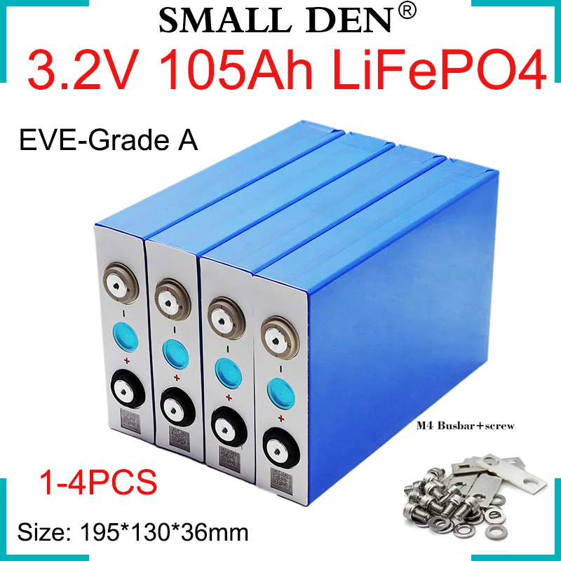 

1-4PCS Grade A 3.2V 105Ah LiFePO4 Battery 3C Lithium iron phosphate Cells DIY 4S 12V 24V E-car boat RV forklift Inverter Solar