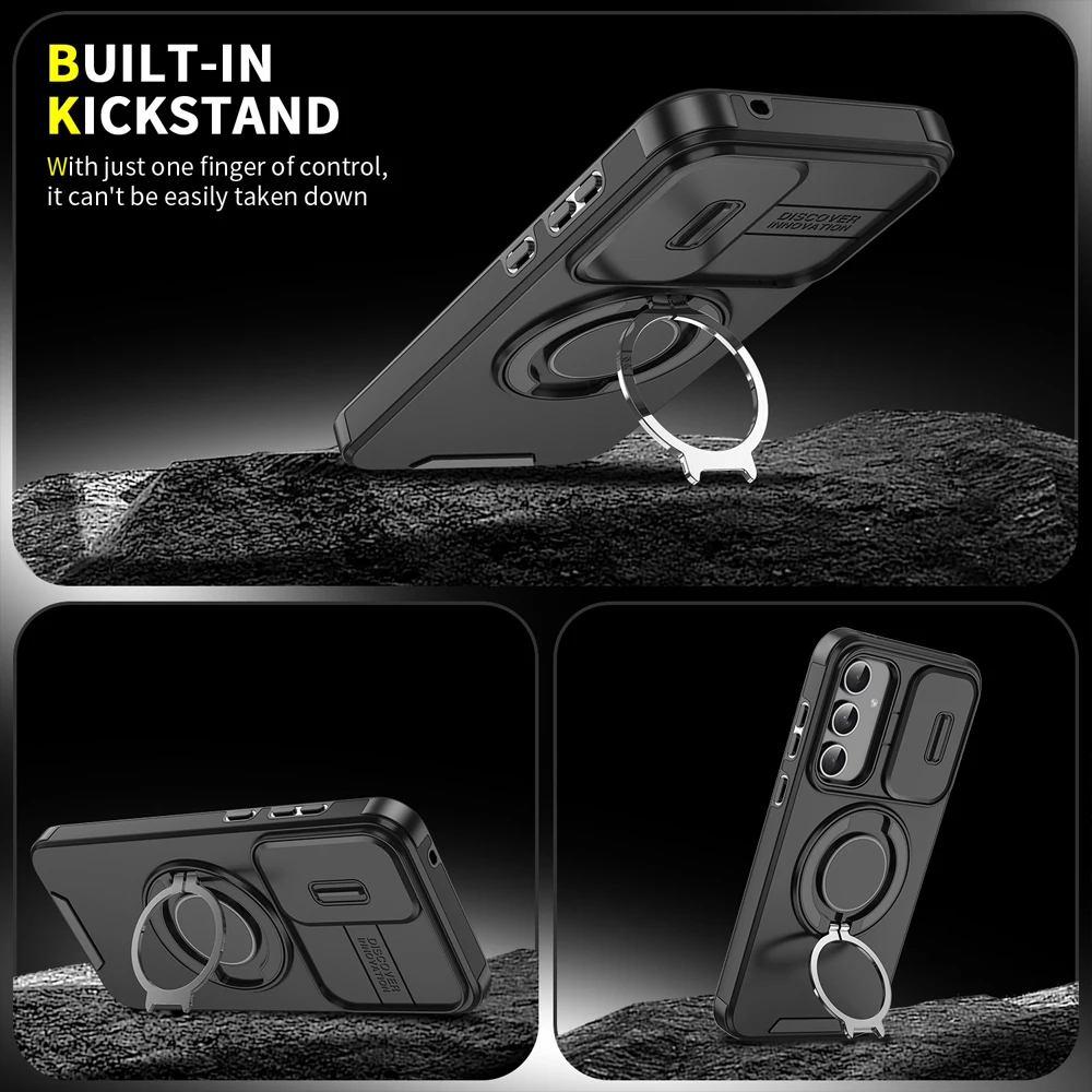 Magnetic Fold Stand Dual Layer Phone Case For Samsung Galaxy A55 A56 A36 A26 A54 A14 A35 A37 A57 A17 A16 A15 5G Slide Lens Cover 4