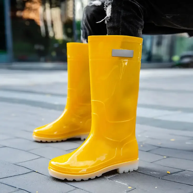 Bottes pluie jaunes hautes homme sans lacets PVC pour pêche agriculture et extérieur