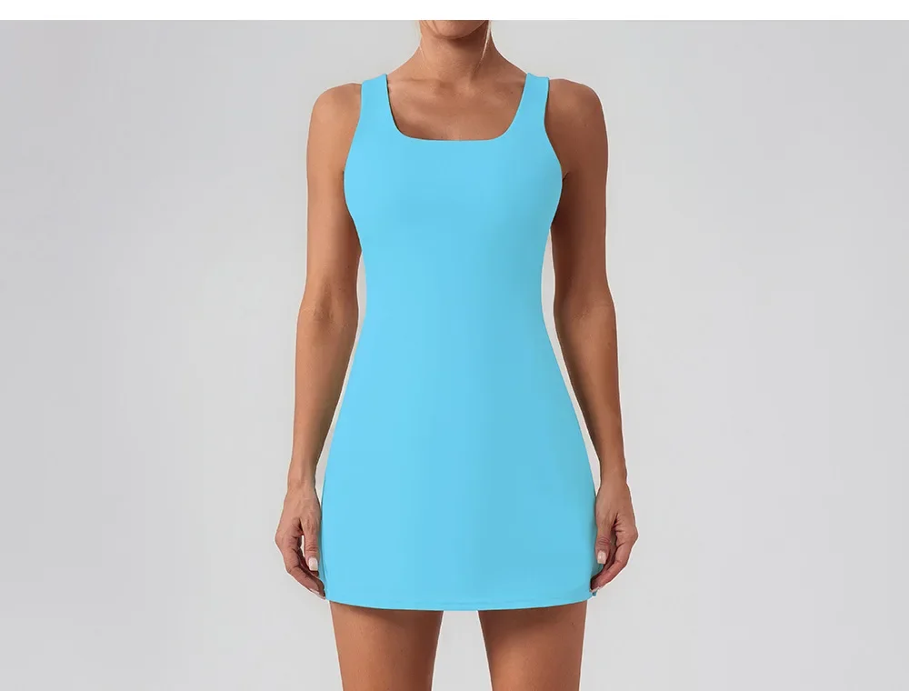 Backless Sports Tennis Dress with Shorts and Pockets Hollow Out Workout Golf Wear Women Badminton Running Suit Tenis Feminino