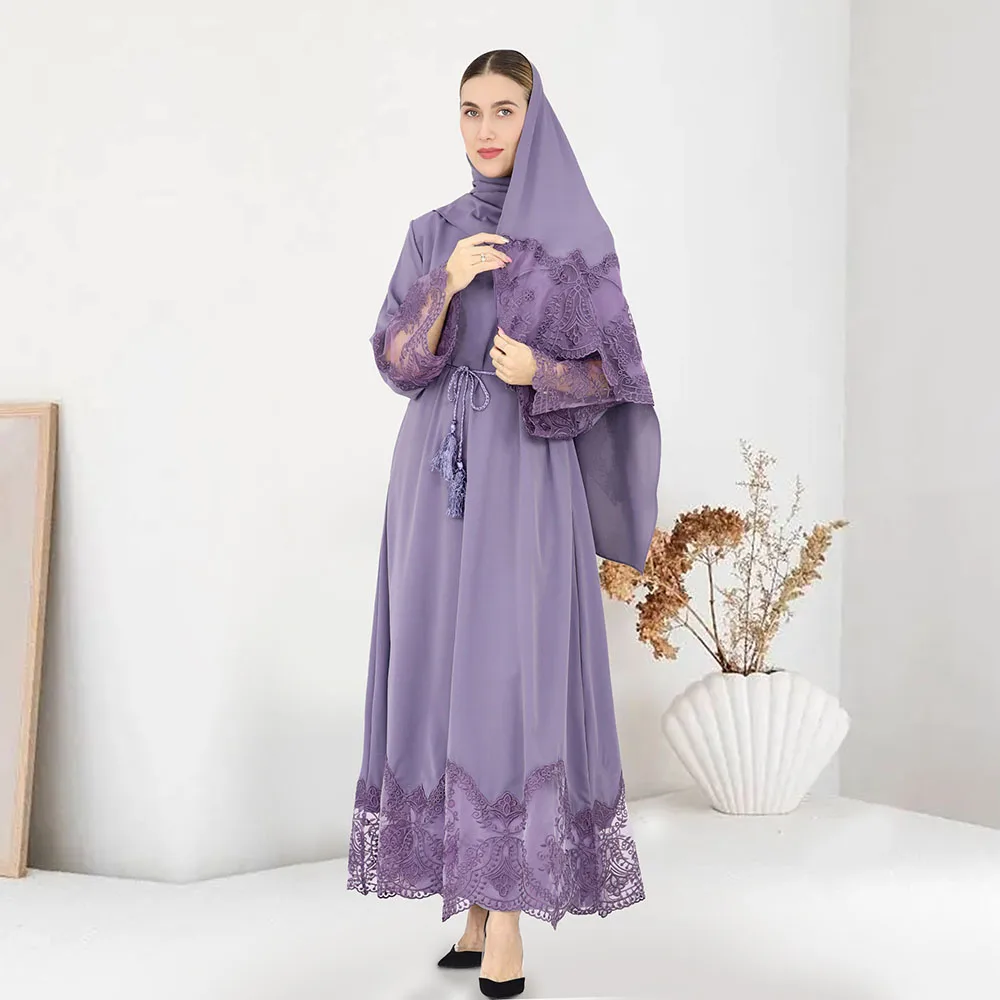 Dubai Turkish Spring Summer Women's Muslim Dress Islam Exquisite Abaya New Solid Elegant Embroidered Robe Ladies Evening Dress