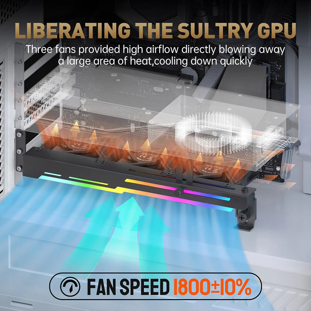 2 in 1 Graphics Card Radiator with 3x80mm Fans 5V 3Pin ARGB RGB LED Graphics Card Holder PCI Mount Bracket