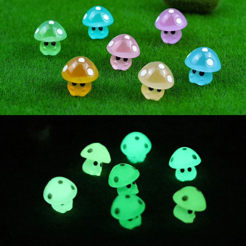 

10Pcs Colorful Glowing Tiny Mushrooms Mini Figurines Miniature Mushroom Statue DIY Decor Ornament