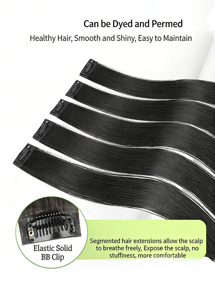 5 pezzi di extension per capelli con clip da 60 cm, capelli umani per aggiungere volume, sintetici - immagine 5