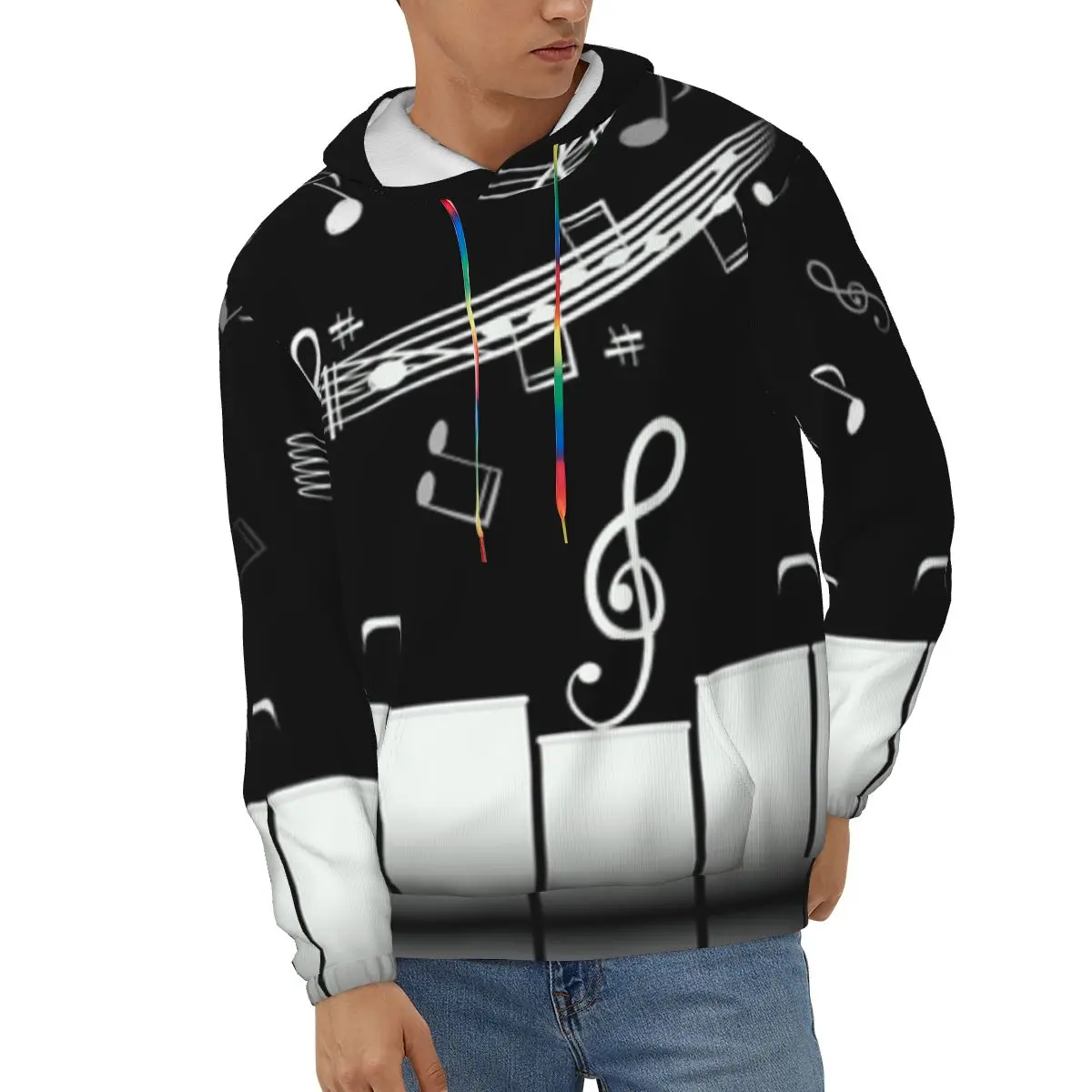 

Piano Keys With Staff And Notes Hoodies Men Sweatshirt Male Hoody Hip Autumn Winter Hoodie Mens Clothing