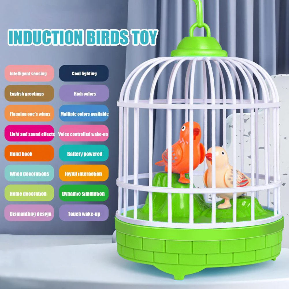 Electric Talking Bird Sound Music Maker Animal Parrot Voice Controlled Bird Cage Light Electronic Toys for Kids Gift