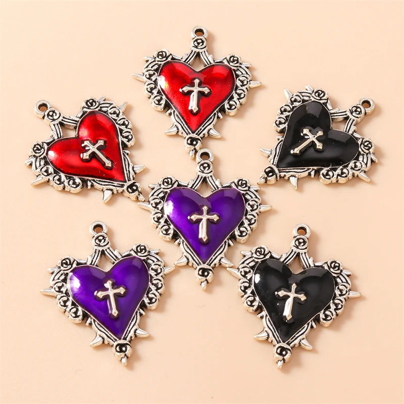 20pcs 30x34mm 귀여운 에나멜 금속 사랑 심장 참 펜던트 목걸이 귀걸이 팔찌 만들기 DIY 공예 보석 액세서리