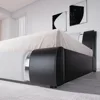 King Size Bed Frame with Iron Piece Decor, Leather Upholstered Platform Beds with Curved Adjustable Headboard, King Bed Frame 5