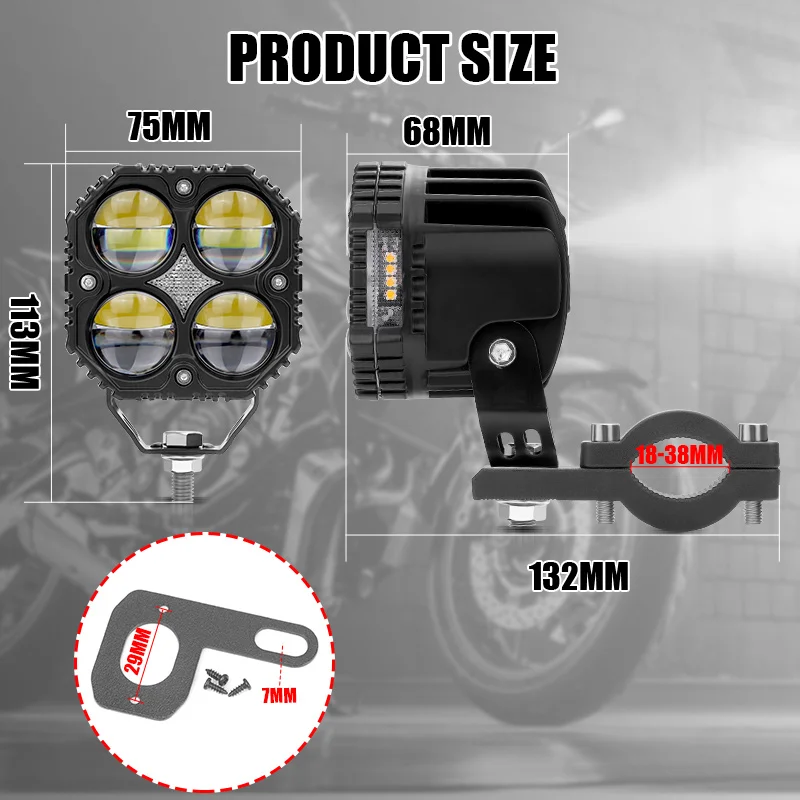 120W 12000LM Motorcycle LED Spotlight With Amber Turn Signals Lamp High Low Flas