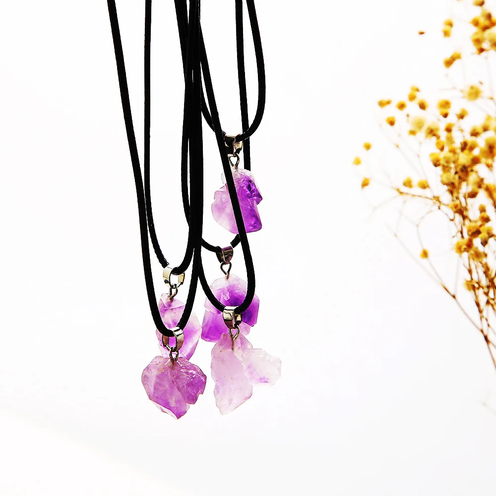 5 Pcs Purple Crystal Pendant Necklaces for Women Amethyst Irregular Rough Natural Stone Clavicle Necklace Female Vintage Jewelry
