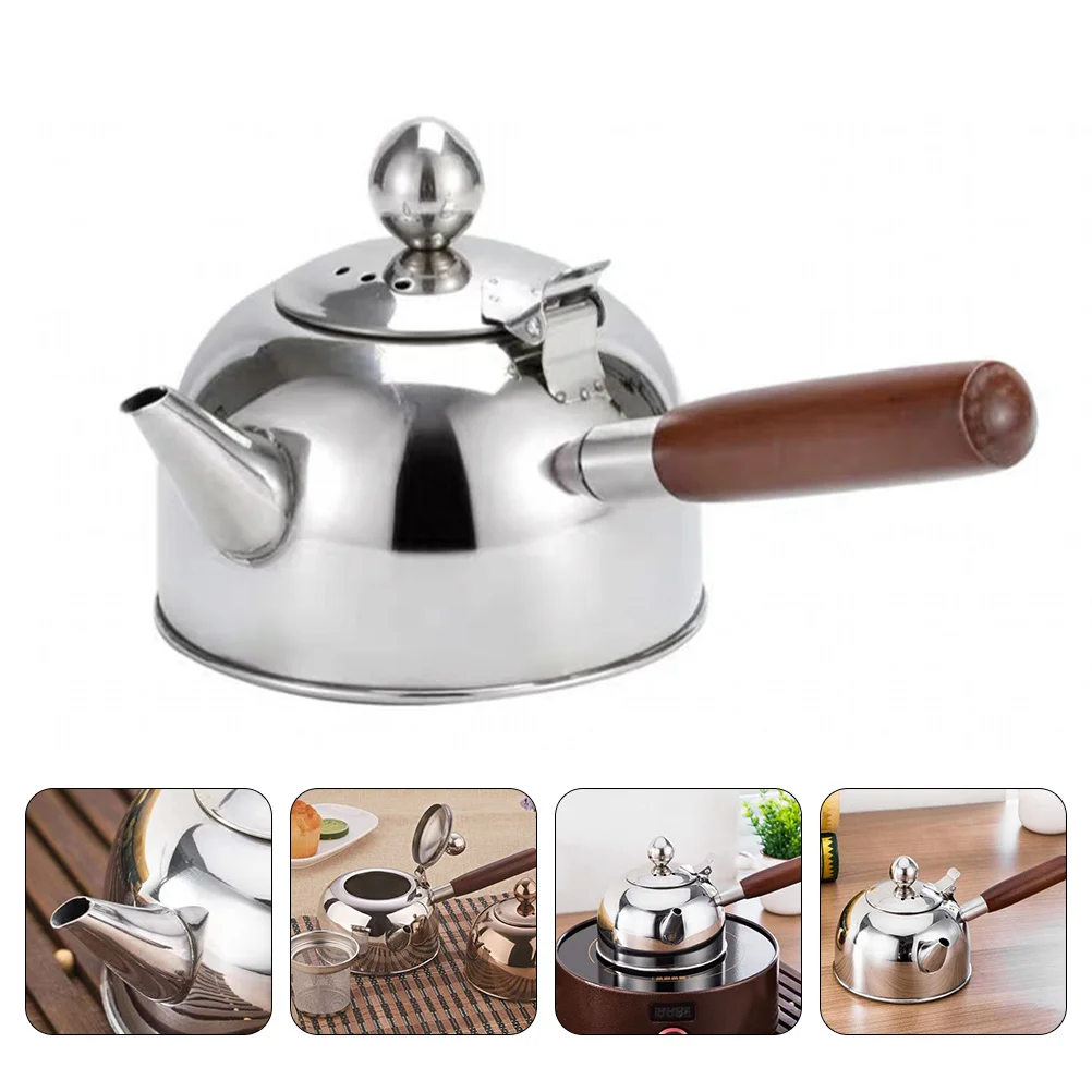 

500ml Stainless Steel Stove Tea Kettle with Wooden Handle Induction Heater Flat Bottom Kettle Warmer Teakettle for Stovetop