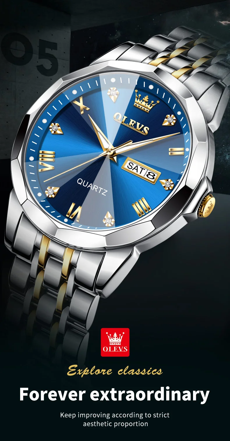 OLEVS-Relógio de quartzo impermeável de aço inoxidável