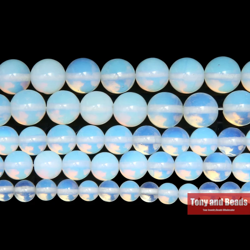 Natural Stone Beads Smooth White Opalite Quartz 15" Strand 4 6 8 10 12 14MM Pick Size For Jewelry Making