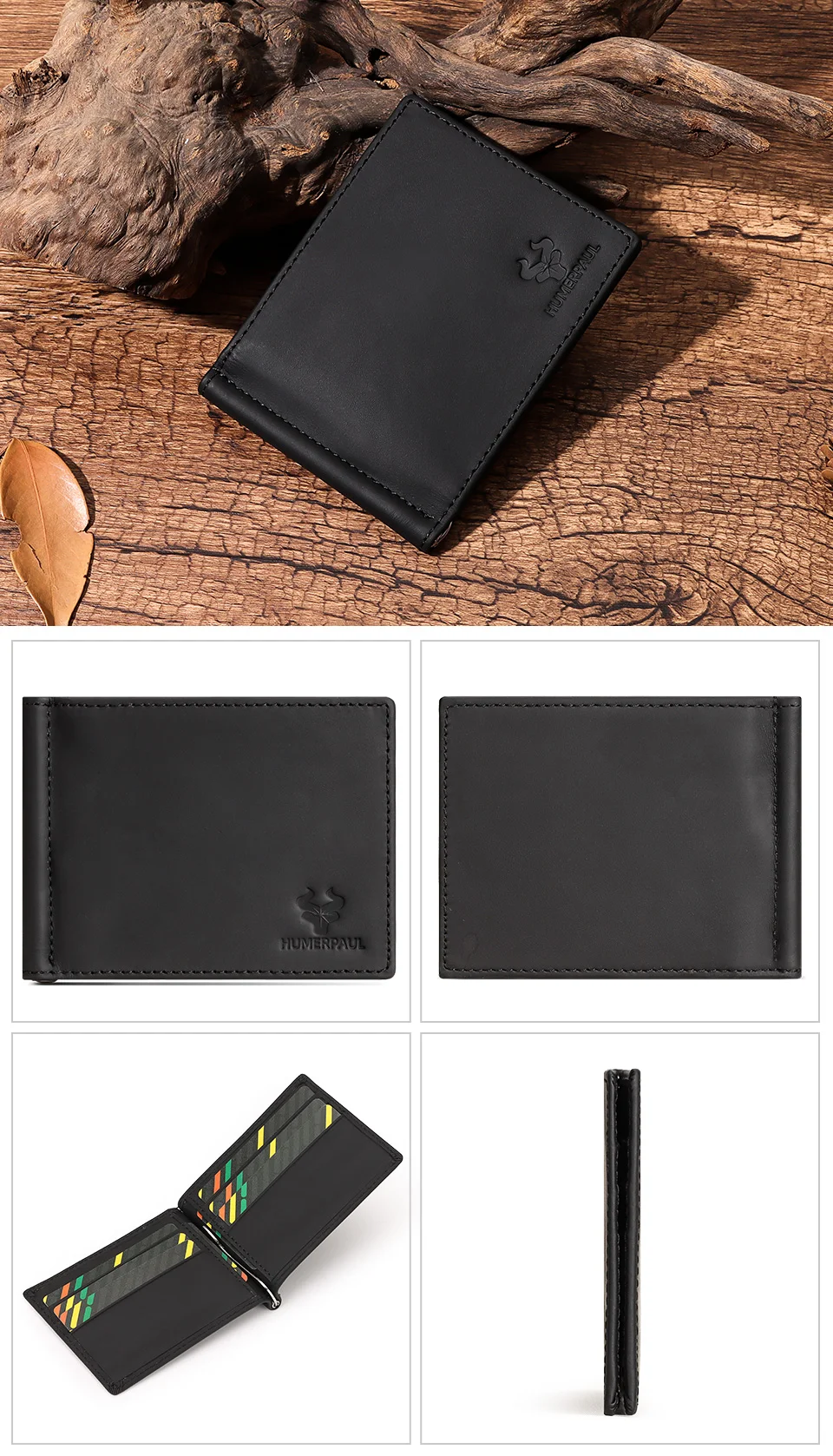 Schlanke Herren-Geldbörse aus echtem Leder mit Geldklammer, RFID-blockierendes Bifold-Kreditkartenetui, schmale Geldbörse mit Bargeldhalter – Detail 9