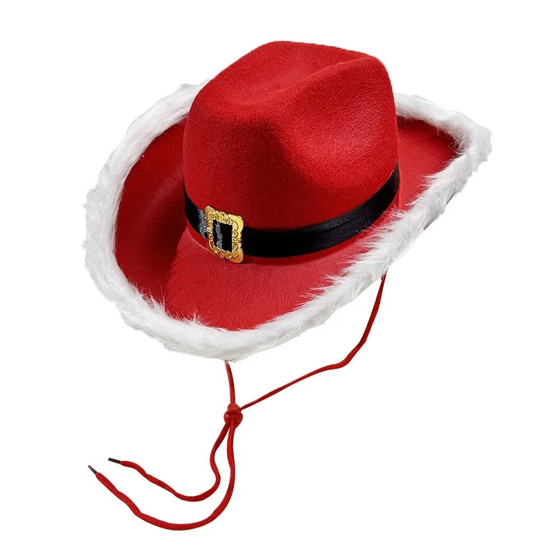 New Big Red Gold Metal Buckle Christmas Cowboy Hat for Men and Women's Festival Celebration Decoration Creative Fun Dressing