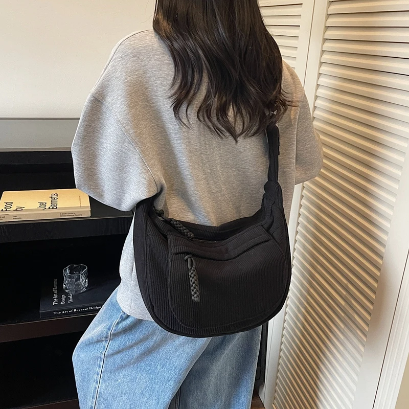 Women Corduroy Crossbody Dumpling Bag Adjustable Strap Large Capacity Shoulder Bag Hobos Crossbody Bag for Travel Hiking Outdoor