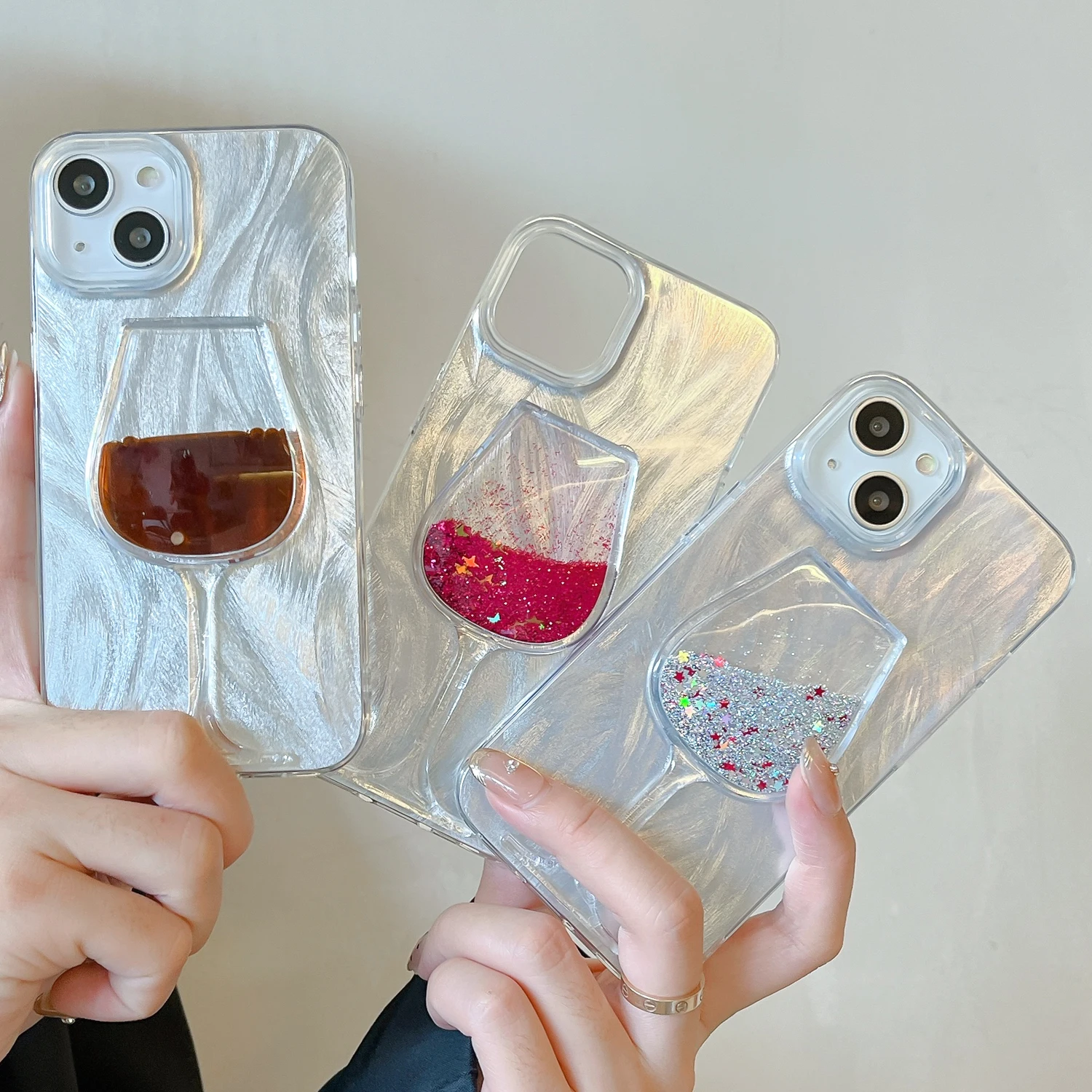 Cheers Glitter Wine Glass Gradual Laser Lines Hard Phone Case