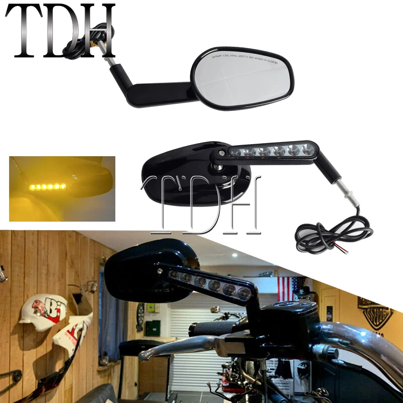 

Rear View Mirrors Muscle LED Turn Signals Light Case for Harley Touring Cruiser Bobber Chopper Bagger VRSCF XL 1200 883 Parts