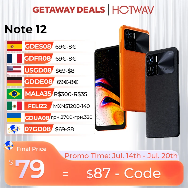 오리지널 HOTWAV 노트 12 스마트폰, 6.8 인치 HD + 안드로이드 13, 90Hz, 20W 고속 충전, 8GB + 128GB, 48MP 후면 카메라, NFC 6180mAh 휴대폰 