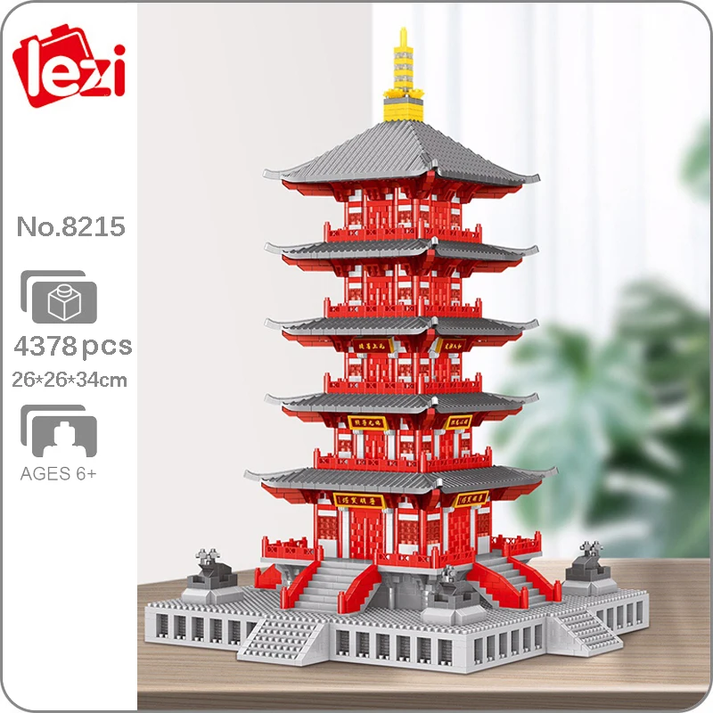 

Lezi 8215 Ancient Architecture Hanshan Temple Building Bricks Set Tower 3D Model DIY Mini Diamond Blocks Toys for Children Gifts