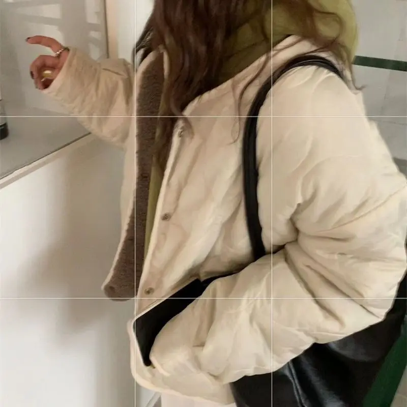 2023 Winter New Thickened Lamb Wool on Both Sides Wear Cotton Suit Coat Female and Thin Lazy Wind Short Cotton Suit Solid Color