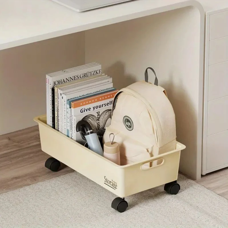 Space-Saving Bookcase Books Under-Desk Rolling Storage Box With Wheels Magazine Rack Organizer Organizing Accessories Office