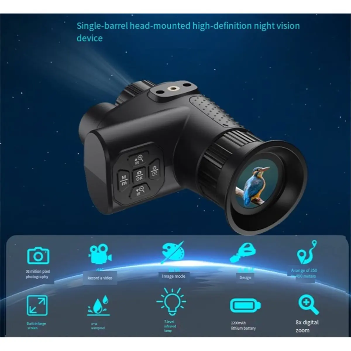 A10R NV4500 4K UHD 적외선 야간 투시경 고글 헤드 마운트형 미니 디지털 망원경 카메라 (사냥 캠핑용)