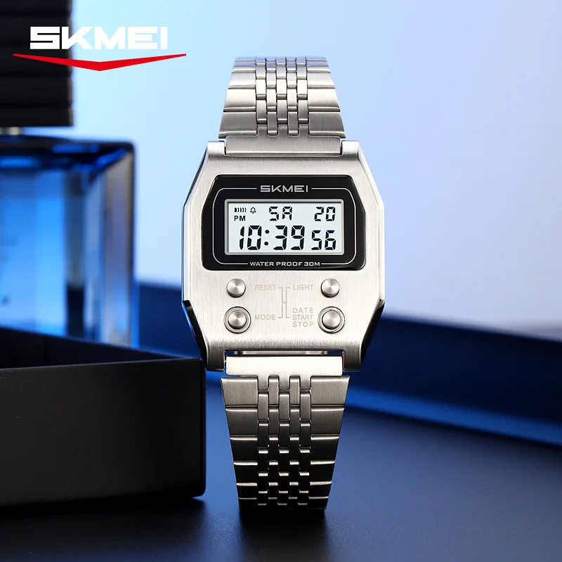 SKMEI 2460 Waterproof Sports Watches Men's LED Digital Display Shockproof Stainless Steel Countdown Watch for Men Reloj Hombre