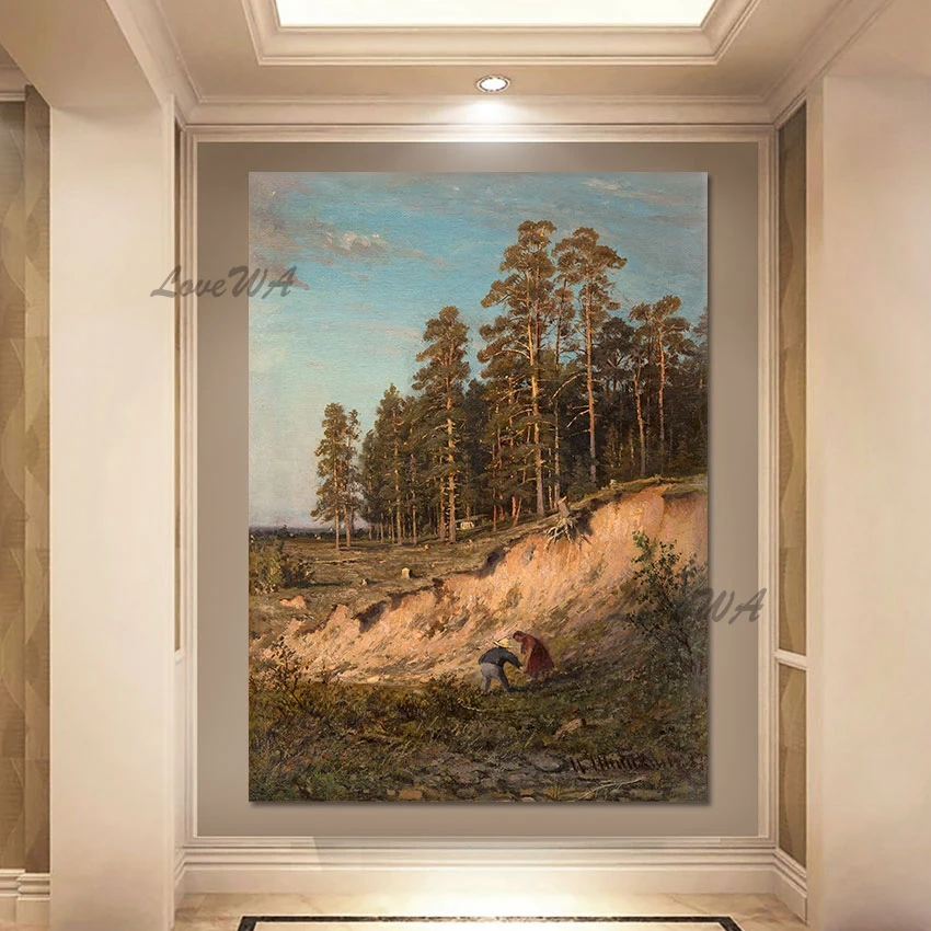 

Hand Painted Ivan Shishkin Russia Famous Forest Landscape Oil Painting Reproduction Canvas Artwork Gallery Showpieces Wall Art